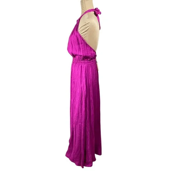New Frnch Paris Alisier Halter Maxi Dress Fuchsia S Small Pink - Picture 2 of 9